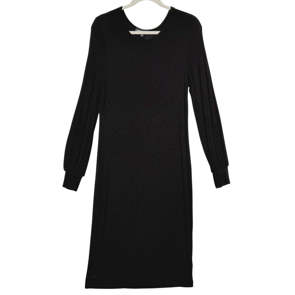 Catherine Malandrino Black Ribbed Long Sleeve Midi Dress Size L